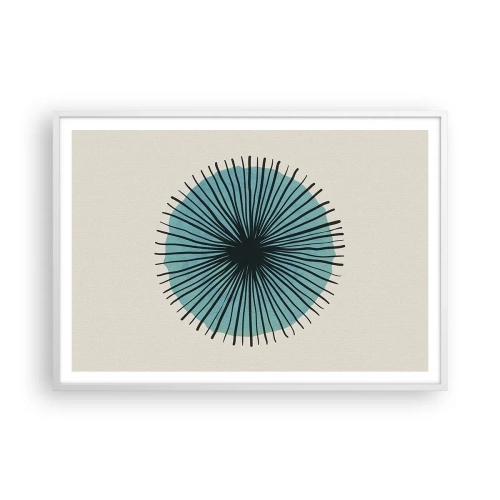 Plakat w białej ramie - Promieniście na błękicie - 100x70 cm
