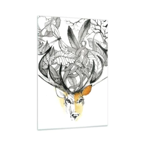 Obraz na szkle - Subtelna grafika jelenia z ozdobnymi porożami - 70x100cm - Rogi obfitości - Nowoczesna dekoracja ścienna do salonu i sypialni ARTTOR