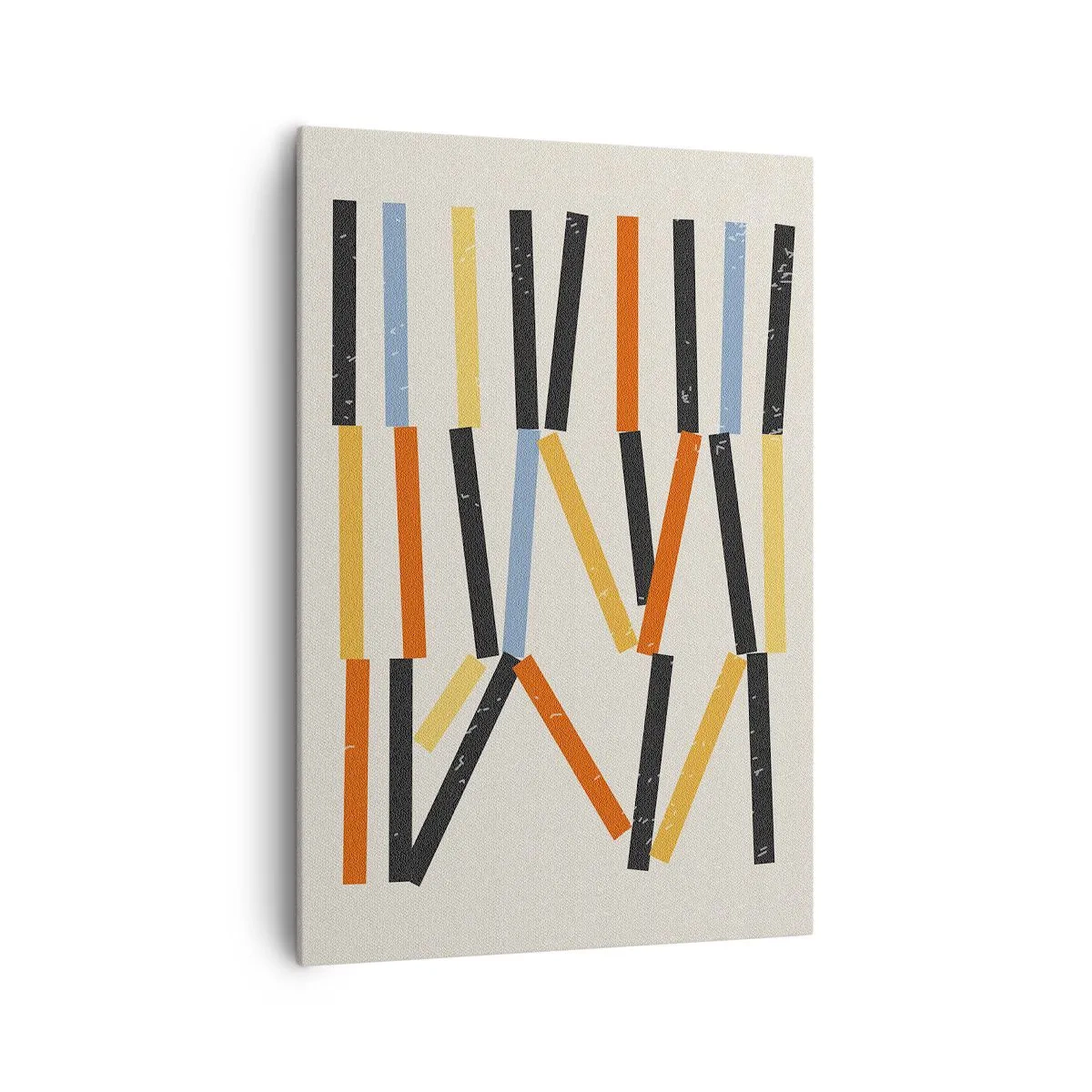 Obraz na płótnie - Abstrakcyjna kompozycja z kolorowymi i czarnymi prostokątami w układzie poziomym - 70x100cm - Kompozycja na poziomie - Nowoczesna dekoracja ścienna do salonu i sypialni ARTTOR