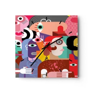Zegar ścienny - Kolorowa abstrakcja z geometrycznymi twarzami - 30x30cm - My od pana Picassa - Nowoczesna dekoracja ścienna do salonu i sypialni ARTTOR