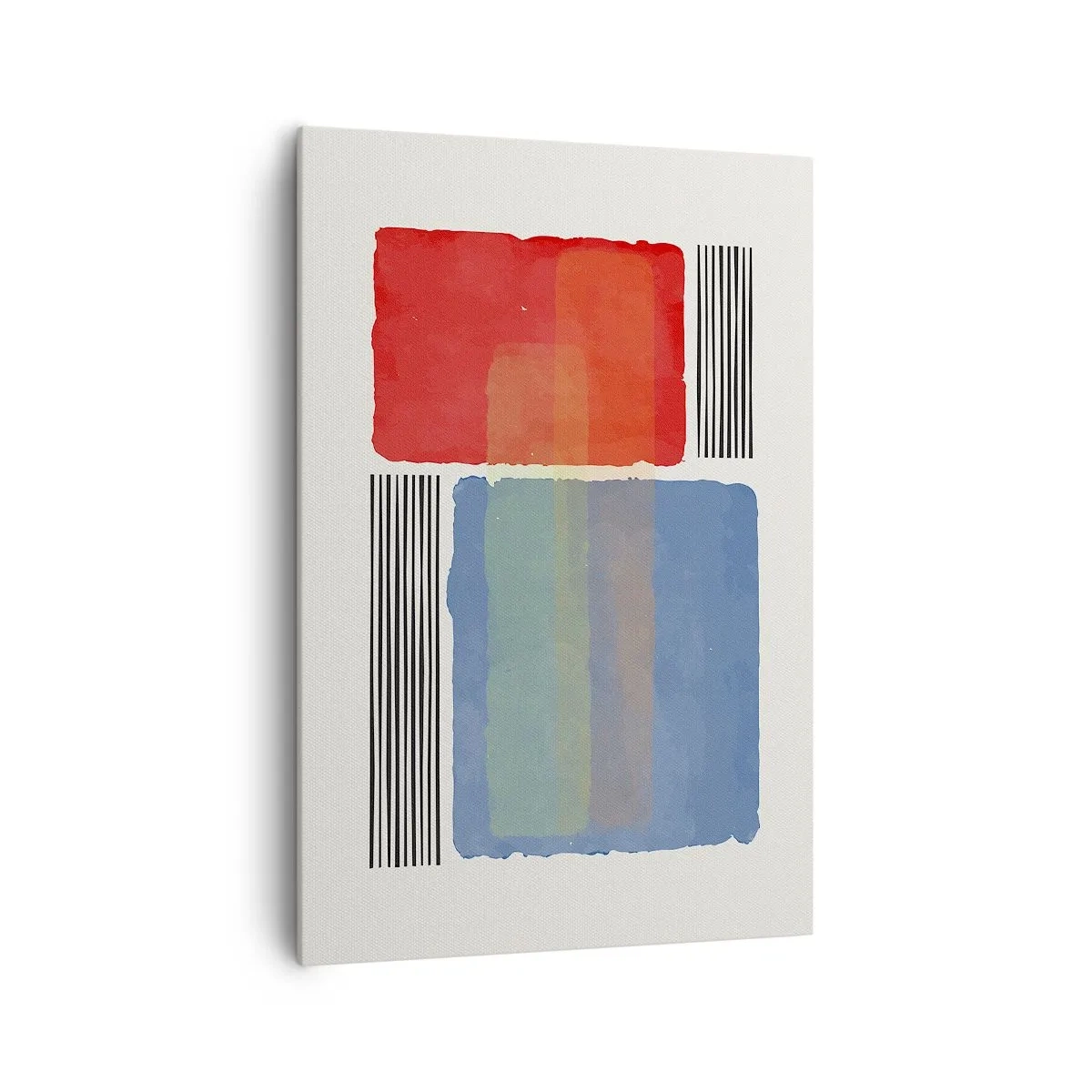 Obraz na płótnie - Geometryczna kompozycja z kolorowymi blokami i liniami - 70x100cm - Duch i litera geometrii - Nowoczesna dekoracja ścienna do salonu i sypialni ARTTOR