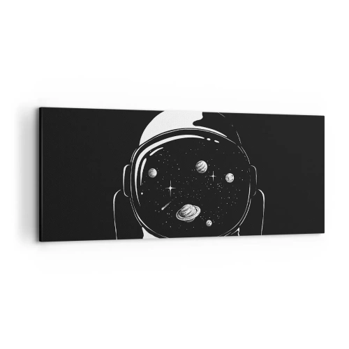 Obraz na płótnie - Astronautyczny hełm z widokiem na kosmos w minimalistycznym stylu - 120x50cm - Niezły widok - Nowoczesna dekoracja ścienna do salonu i sypialni ARTTOR
