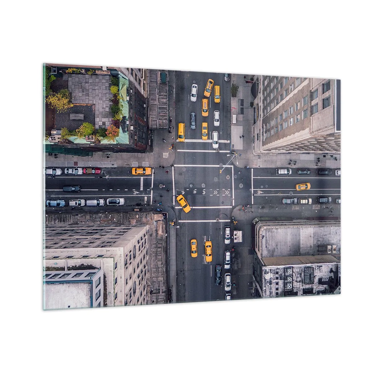 Obraz na szkle - Widok z lotu ptaka na ruchliwe skrzyżowanie w mieście - 100x70cm - Prosty wybór - Nowoczesna dekoracja ścienna do salonu, kuchni i sypialni ARTTOR