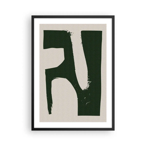 Plakat w czarnej ramie - Minimalistyczna abstrakcja w zieleni i beżu - 50x70cm - Zatoki bieli - Nowoczesna dekoracja ścienna do salonu i sypialni ARTTOR