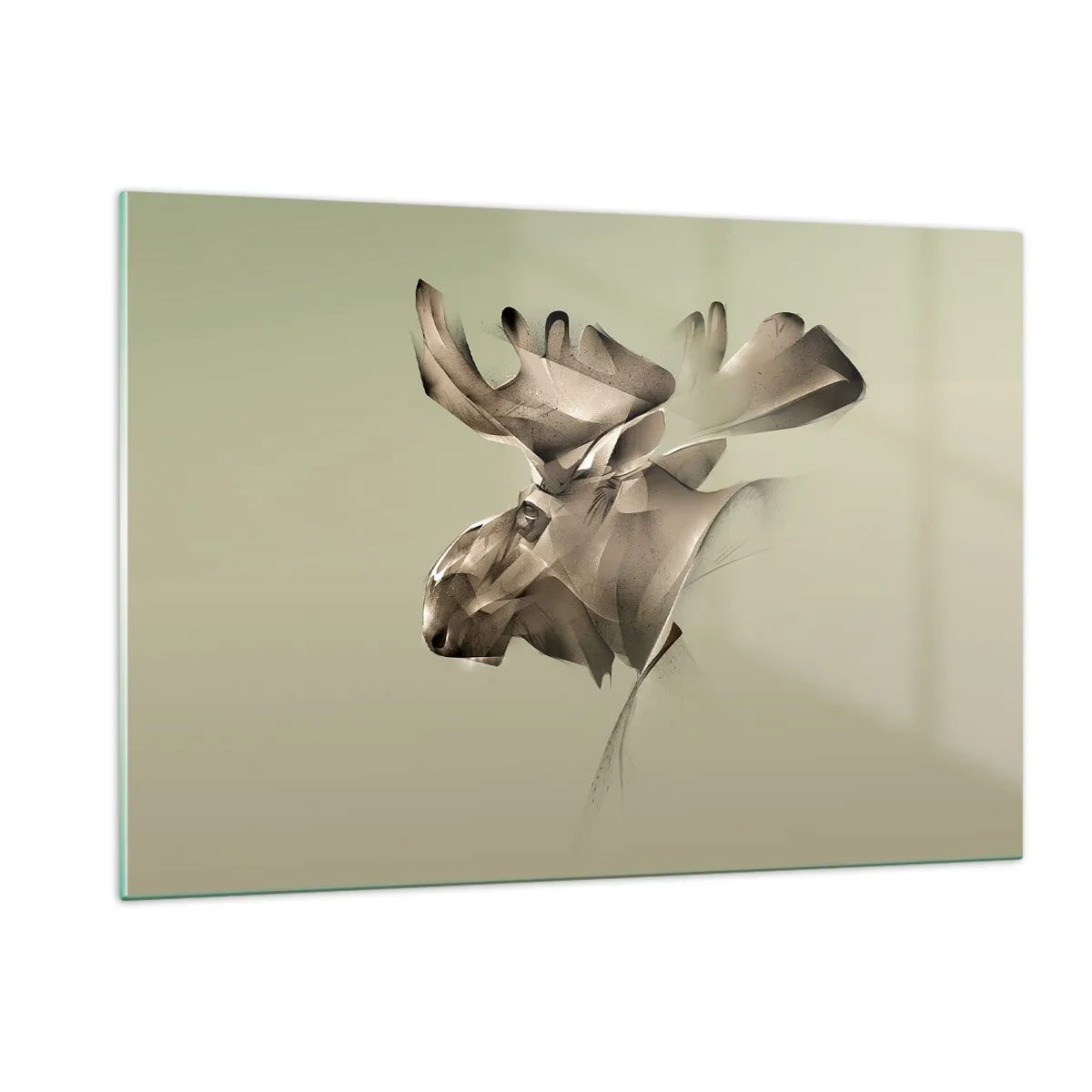 Obraz na szkle - Nowoczesny wizerunek łosia na zielonym tle - 120x80cm - Łagodna siła spokoju - Nowoczesna dekoracja ścienna do salonu, kuchni i sypialni ARTTOR