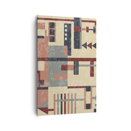 Obraz na płótnie - Geometryczny wzór w pastelowych odcieniach beżu, czerwieni i szarości - 80x120cm - Kombinacja pionów i poziomów - Nowoczesna dekoracja ścienna do salonu i sypialni ARTTOR