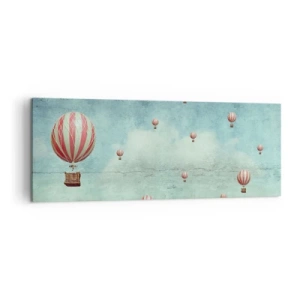 Obraz na płótnie - Retro balony na tle błękitnego nieba i zieleni - 140x50cm - Wolni od zgiełku życia - Nowoczesna dekoracja ścienna do salonu i sypialni ARTTOR