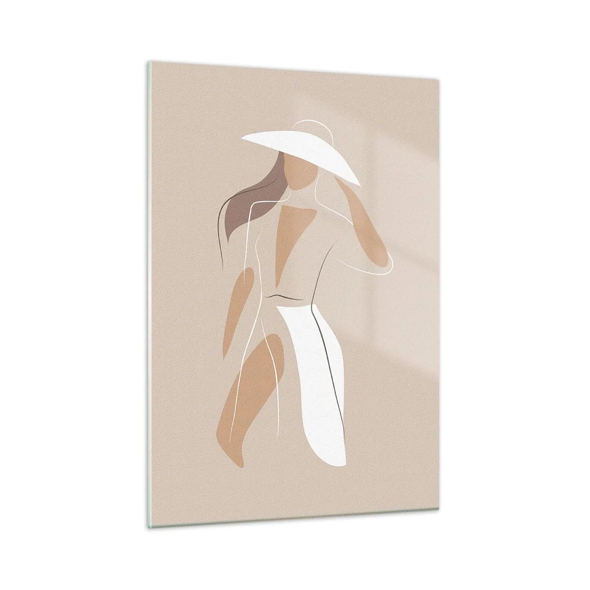 Obraz na szkle - Stylizowana postać kobiety w białym kapeluszu - 50x70cm - Moda to zabawa - Nowoczesna dekoracja ścienna do salonu, kuchni i sypialni ARTTOR