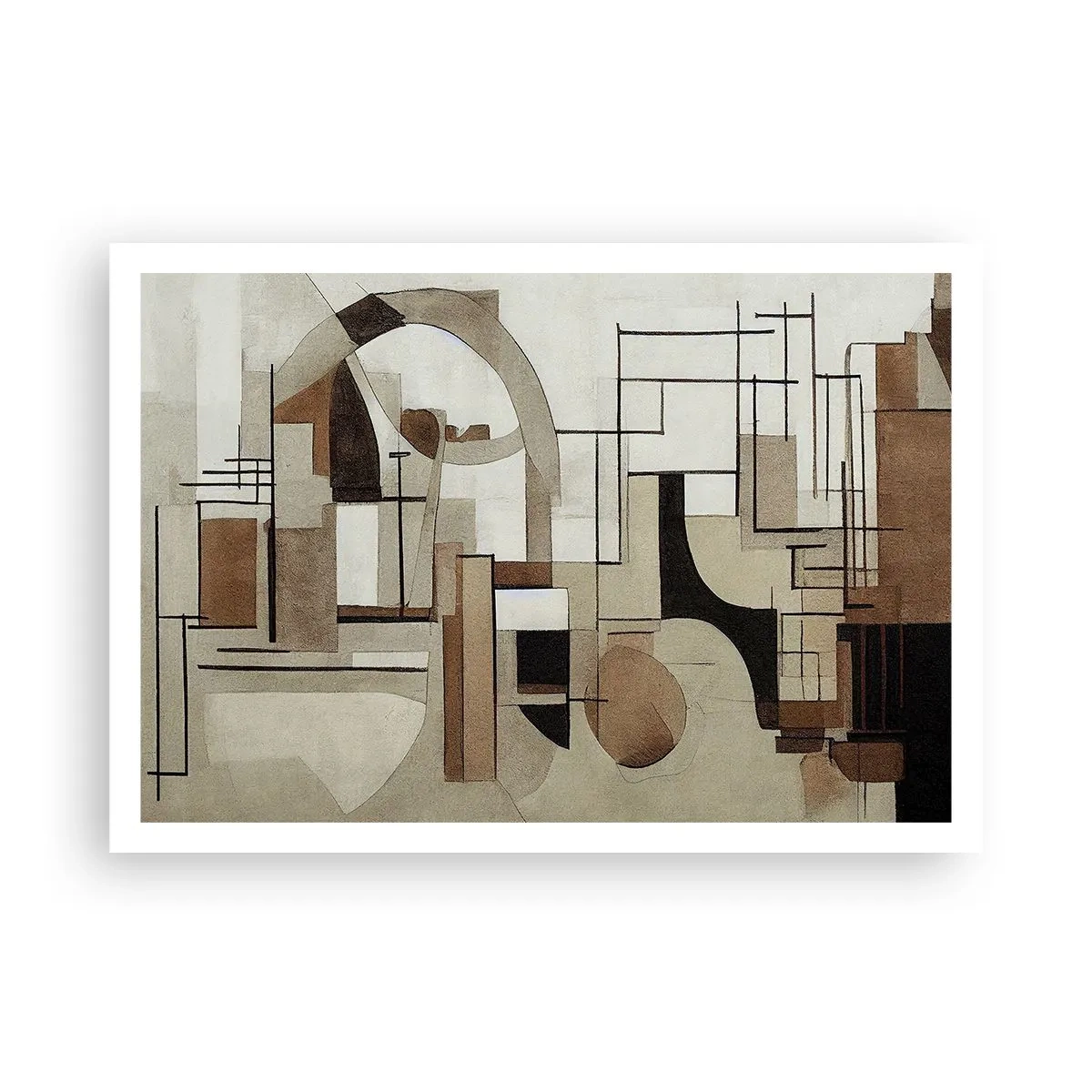 Plakat - Architektoniczna abstrakcja w beżach i brązach - 100x70cm - Pejzaż miejski 2.0 - Nowoczesna dekoracja ścienna do salonu i sypialni ARTTOR