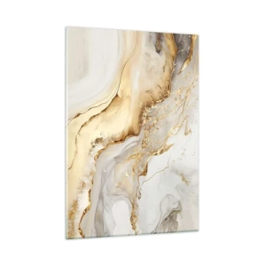 Obraz na szkle - Złote i beżowe abstrakcyjne smugi na jasnym tle - 50x70cm - Abstrakcja: piękno i dobro - Nowoczesna dekoracja ścienna do salonu, kuchni i sypialni ARTTOR