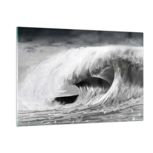 Obraz na szkle - Potężna fala uchwycona w czarno-białej estetyce - 120x80cm - Gniew oceanu - Nowoczesna dekoracja ścienna do salonu, kuchni i sypialni ARTTOR
