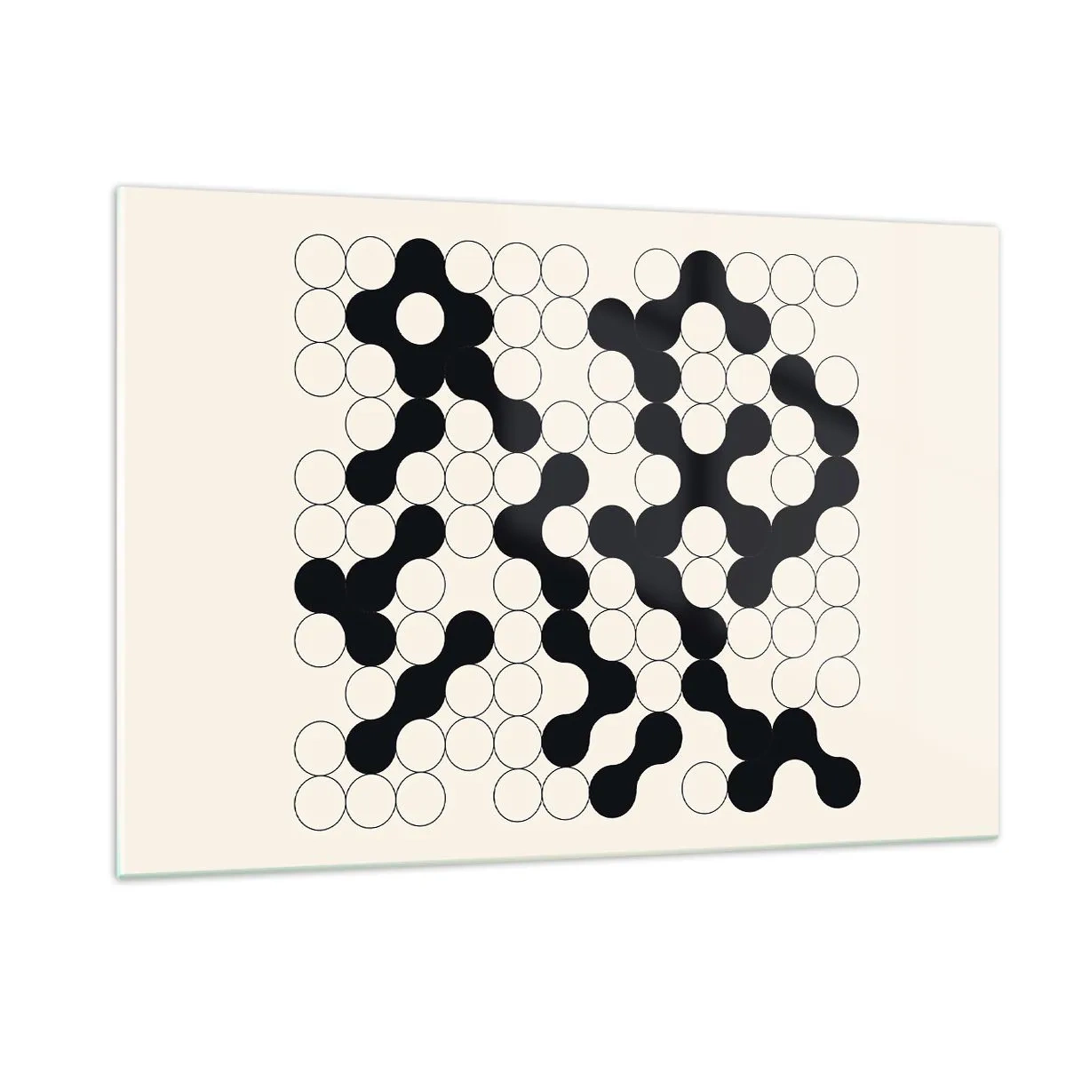 Obraz na szkle - Czarno-biała graficzna mozaika złożona z połączonych kropek - 120x80cm - Chińska gra – wariacja - Nowoczesna dekoracja ścienna do salonu, kuchni i sypialni ARTTOR