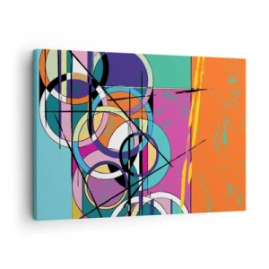 Obraz na płótnie - Kolorowa abstrakcja z geometrycznymi okręgami - 70x50cm - Koło za kołem - Nowoczesna dekoracja ścienna do salonu i sypialni ARTTOR
