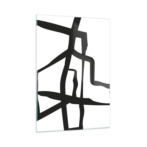 Obraz na szkle - Abstrakcyjna czarno-biała struktura przypominająca układ urbanistyczny - 50x70cm - Czarno-biała konstrukcja - Nowoczesna dekoracja ścienna do salonu, kuchni i sypialni ARTTOR