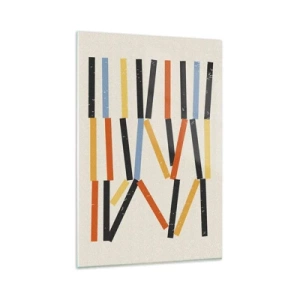 Obraz na szkle - Abstrakcyjna kompozycja z kolorowymi i czarnymi prostokątami w układzie poziomym - 80x120cm - Kompozycja na poziomie - Nowoczesna dekoracja ścienna do salonu i sypialni ARTTOR