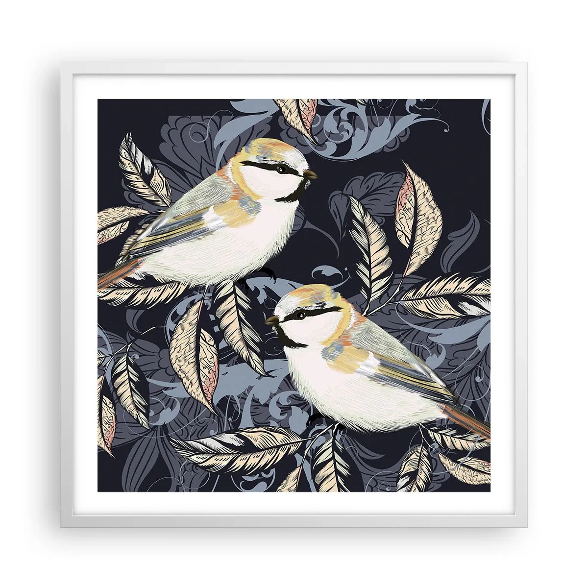 Plakat w białej ramie - Żółto-błękitny trel - 60x60 cm