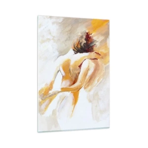 Obraz na szkle - Abstrakcyjna scena romantycznego uścisku - 80x120cm - W niebie bliskości - Nowoczesna dekoracja ścienna do salonu i sypialni ARTTOR