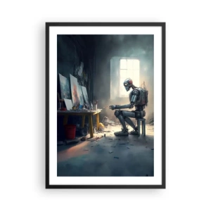 Plakat w czarnej ramie - Robot artysta malujący obrazy w pracowni - 50x70cm - Akt kreacji - Nowoczesna dekoracja ścienna do salonu i sypialni ARTTOR