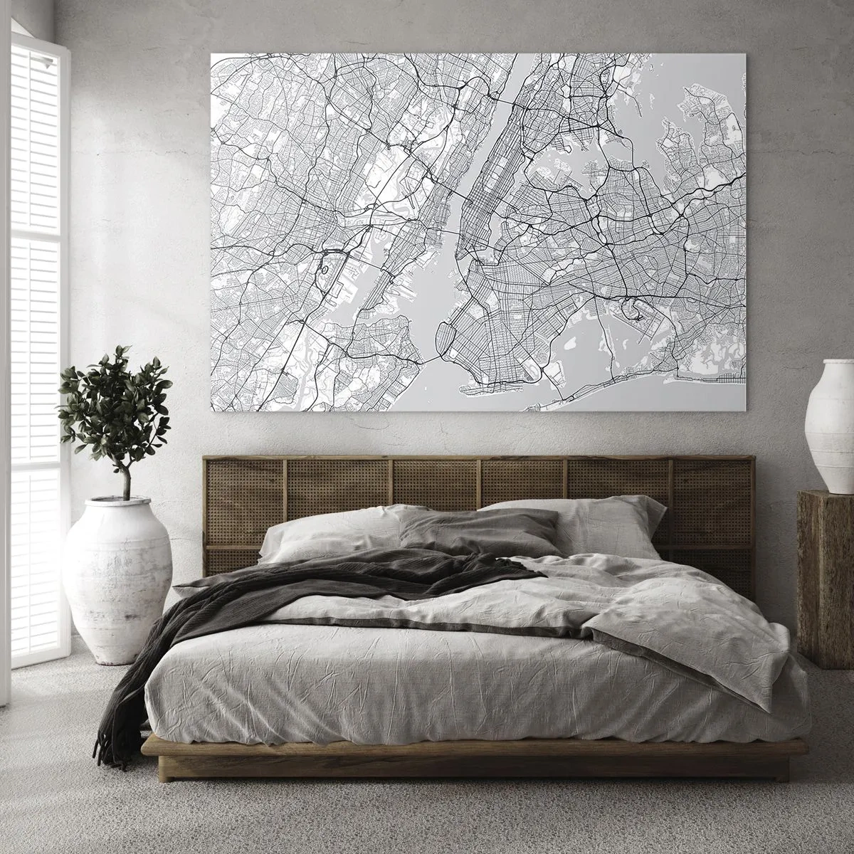 Obraz na szkle - Mapa wielkomiejskich ulic i dzielnic w monochromatycznej formie - 70x50cm - Anatomia metropolii - Nowoczesna dekoracja ścienna do salonu i sypialni ARTTOR