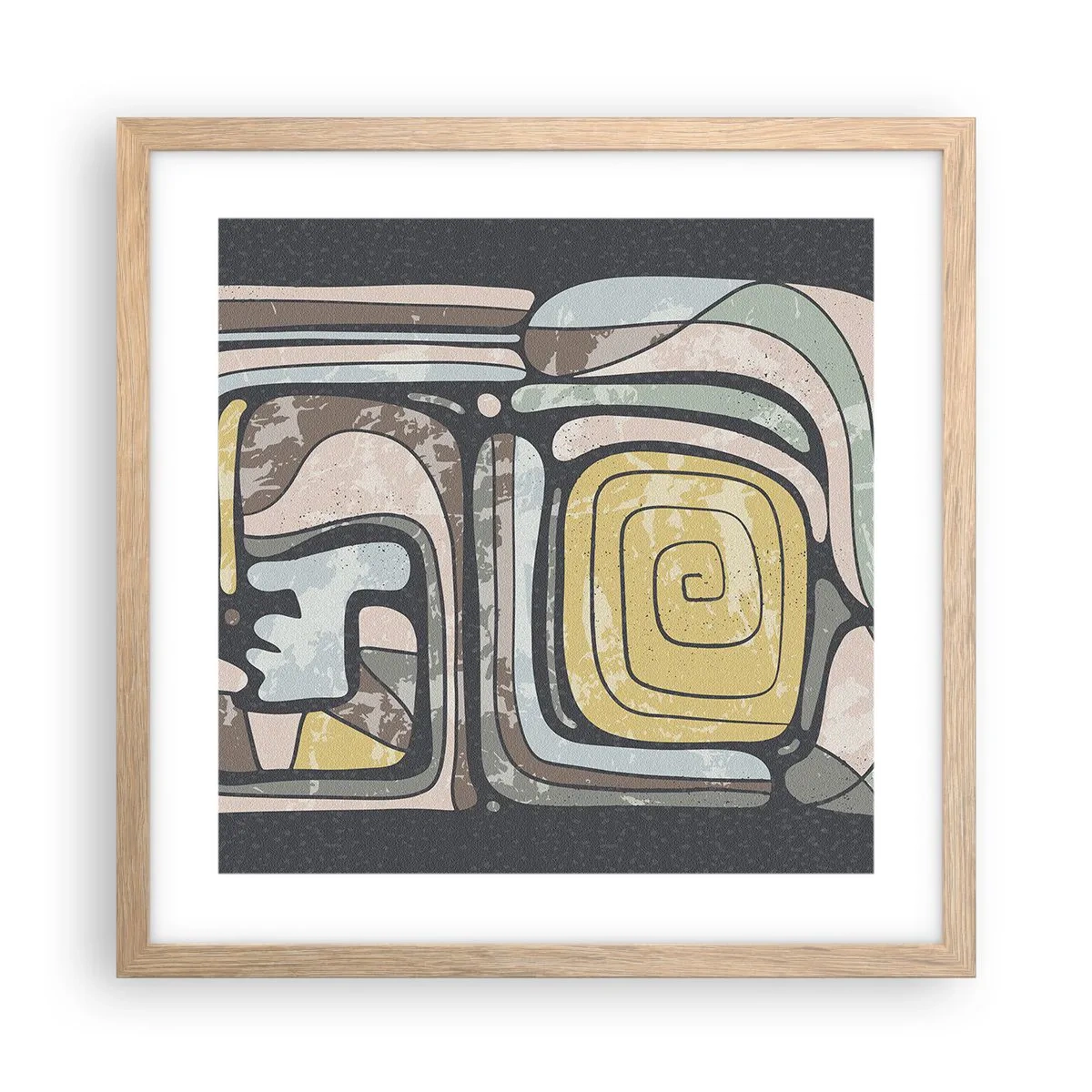Plakat w ramie jasny dąb - Abstrakcja w duchu prekolumbijskim - 40x40 cm