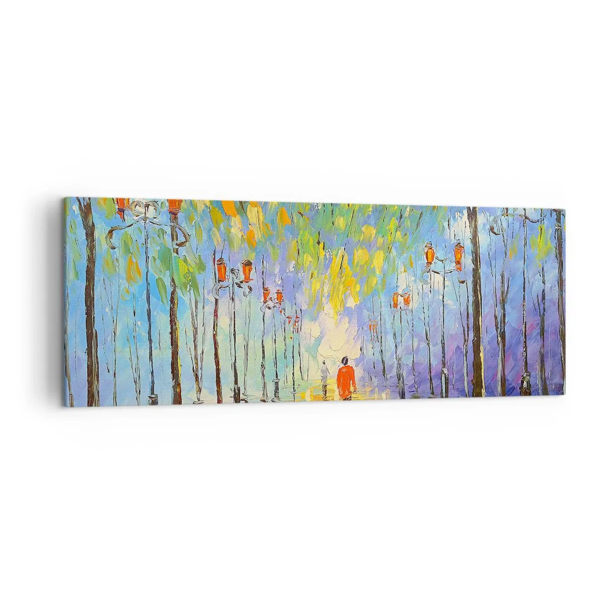 Obraz na płótnie - Malowniczy spacer wśród latarni w deszczową noc - 140x50cm - Nocna piosenka deszczu - Nowoczesna dekoracja ścienna do salonu i sypialni ARTTOR