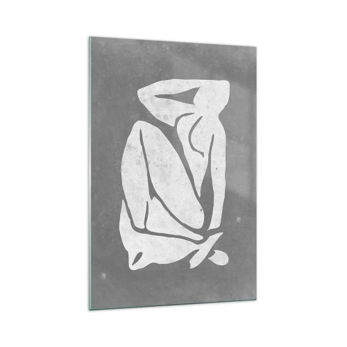 Obraz na szkle - Minimalistyczny rysunek sylwetki na szarym tle - 70x100cm - W zamyśleniu - Nowoczesna dekoracja ścienna do salonu i sypialni ARTTOR
