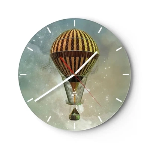 Zegar ścienny - Stylizowany balon unoszący się nad rozgwieżdżonym niebem w retro klimacie - 30x30cm - Pionierskie loty - Nowoczesna dekoracja ścienna do salonu, kuchni i sypialni ARTTOR