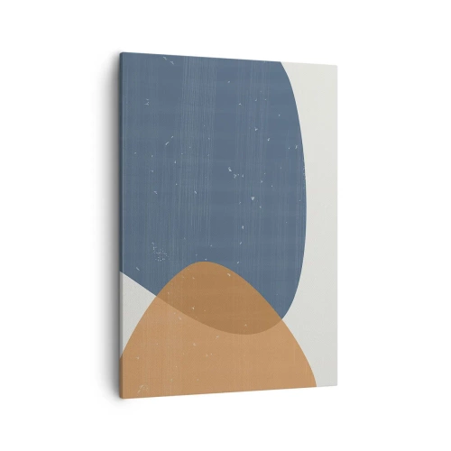Obraz na płótnie - Abstrakcyjna kompozycja geometryczna w odcieniach błękitu i beżu - 50x70cm - Owale i wpływy - Nowoczesna dekoracja ścienna do salonu, kuchni i sypialni ARTTOR