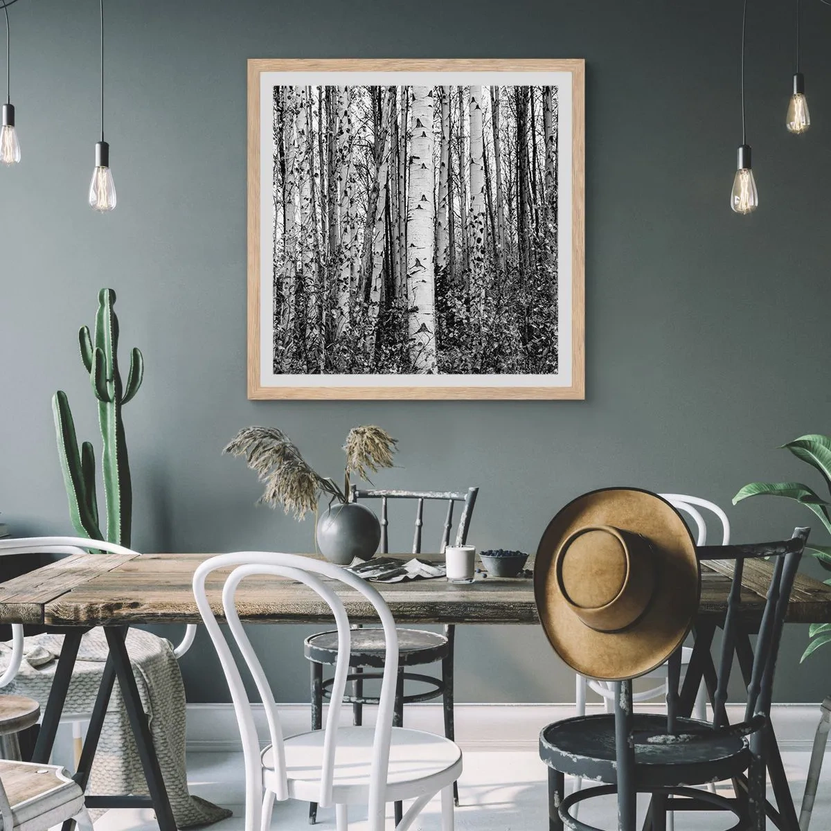 Plakat w ramie jasny dąb - Brzozowa kolumnada - 40x40 cm