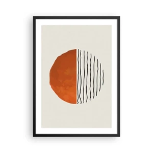 Plakat w czarnej ramie - W japońskim klimacie - Abstrakcyjny okrąg z pomarańczową i liniową połówką - 50x70cm