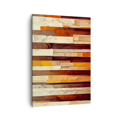 Obraz na płótnie - Abstrakcyjna kompozycja geometrycznych pasów w ciepłych odcieniach drewna - 50x70cm - Hymn leśnych drzew - Nowoczesna dekoracja ścienna do salonu, kuchni i sypialni ARTTOR