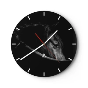 Zegar ścienny - Portret czarnego konia na głębokim, ciemnym tle - 30x30cm - Czarny książę - Nowoczesna dekoracja ścienna do salonu, kuchni i sypialni ARTTOR