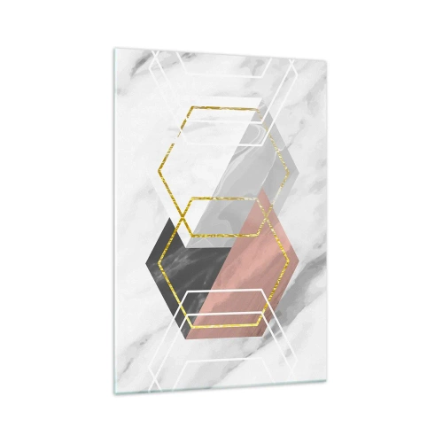 Obraz na szkle - Geometryczne figury z akcentami złota i marmuru - 70x100cm - Kompozycja łańcuchowa - Nowoczesna dekoracja ścienna do salonu i sypialni ARTTOR
