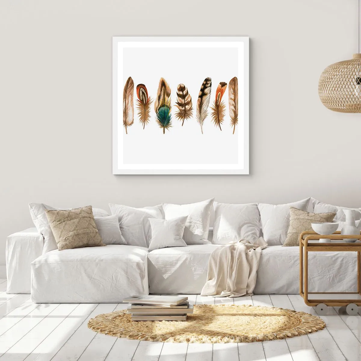 Plakat w białej ramie - Pierzasta wariacja - 50x50 cm
