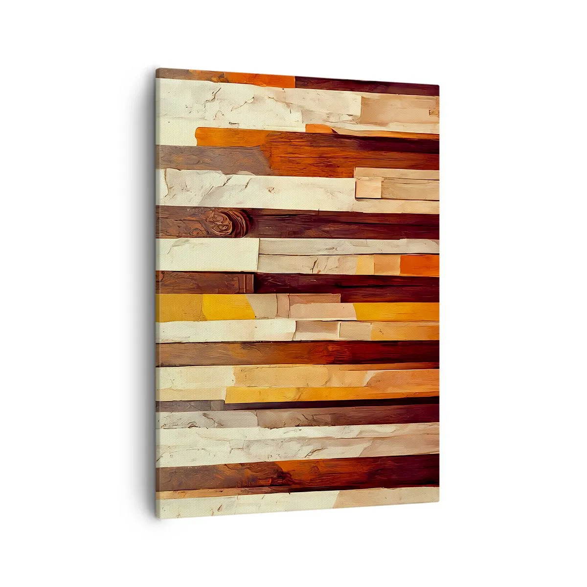 Obraz na płótnie - Abstrakcyjna kompozycja geometrycznych pasów w ciepłych odcieniach drewna - 50x70cm - Hymn leśnych drzew - Nowoczesna dekoracja ścienna do salonu, kuchni i sypialni ARTTOR