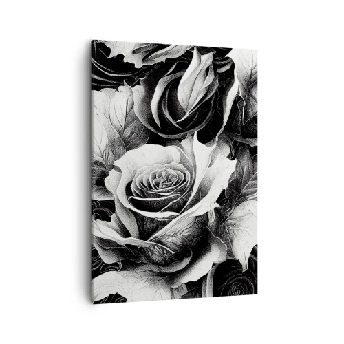 Obraz na płótnie - Czarno-białe róże w eleganckiej, monochromatycznej kompozycji - 50x70cm - Zawsze królowa - Nowoczesna dekoracja ścienna do salonu, kuchni i sypialni ARTTOR