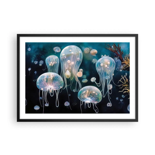 Plakat w czarnej ramie - Delikatne meduzy w podwodnym świecie - 70x50cm - Podwodny bal - Nowoczesna dekoracja ścienna do salonu i sypialni ARTTOR