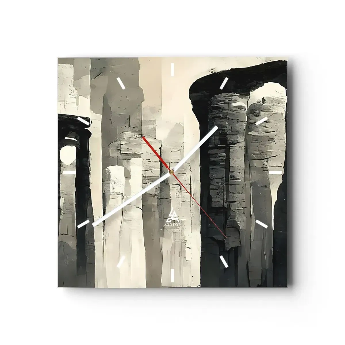 Zegar ścienny - Zabytkowe kolumny w klimatycznej monochromatycznej scenerii - 30x30cm - Majestat antyku - Nowoczesna dekoracja ścienna do salonu i sypialni ARTTOR