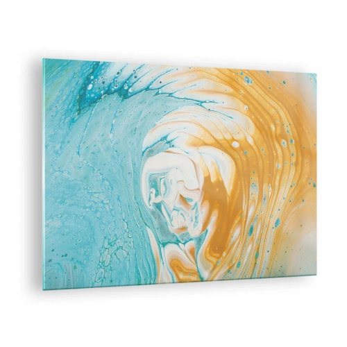 Obraz na szkle - Pastelowy wir w błękitno-żółtej kolorystyce - 70x50cm - Pastelowy wir - Nowoczesna dekoracja ścienna do salonu i sypialni ARTTOR