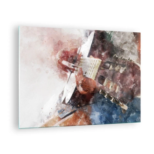 Obraz na szkle - Akwarelowy obraz przedstawiający grę na gitarze w artystycznym stylu - 70x50cm - I co o tym myślisz? - Nowoczesna dekoracja ścienna do salonu i sypialni ARTTOR