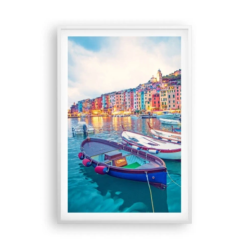 Plakat w białej ramie - Kolorowy wieczór w porcie - 61x91 cm