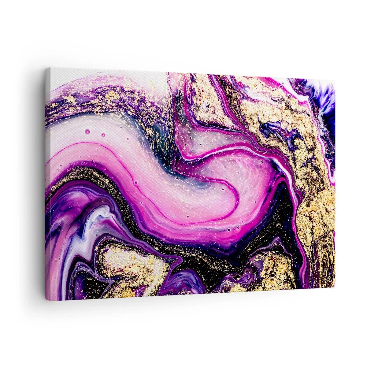 Obraz na płótnie - Abstrakcyjne fale w odcieniach fioletu i złota - 70x50cm - Chwila za kulisami - Nowoczesna dekoracja ścienna do salonu i sypialni ARTTOR
