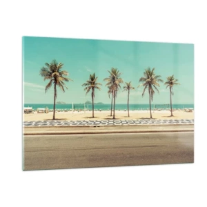 Obraz na szkle - Palmy przy deptaku na tle plaży i oceanu - 120x80cm - Na straży plaży - Nowoczesna dekoracja ścienna do salonu, kuchni i sypialni ARTTOR