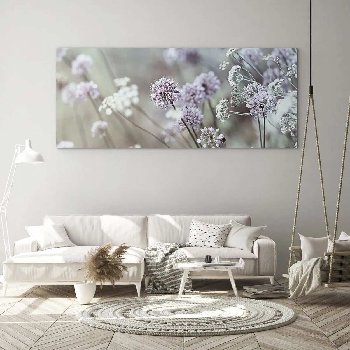 Obraz na szkle - Słodkie filigrany ziół - 100x40 cm