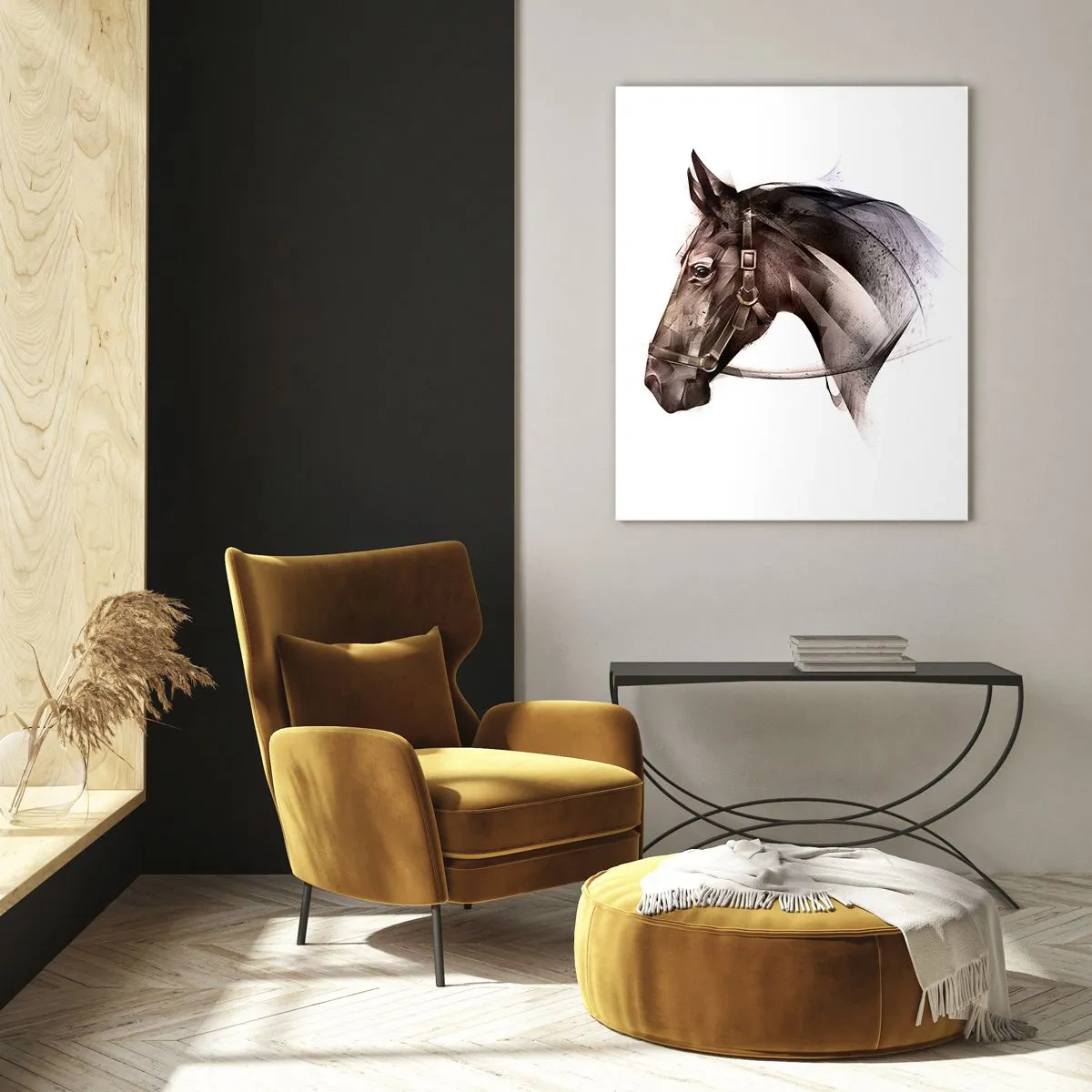 Obraz na szkle - Portret konia w artystycznym stylu na białym tle - 50x70cm - Co za wdzięk - Nowoczesna dekoracja ścienna do salonu, kuchni i sypialni ARTTOR