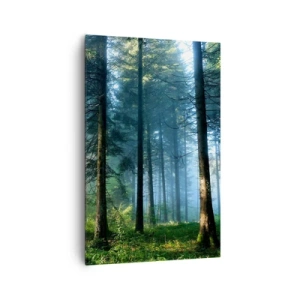 Obraz na płótnie - Leśna ścieżka oświetlona promieniami porannego słońca - 80x120cm - Rozpromieniony o poranku - Nowoczesna dekoracja ścienna do salonu i sypialni ARTTOR