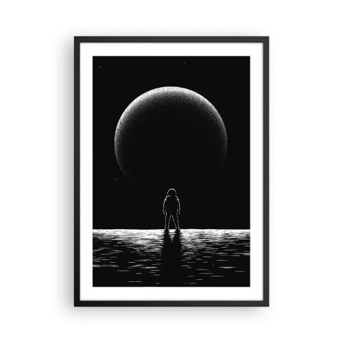 Plakat w czarnej ramie - Astronauta na tle ogromnej planety w kosmosie - 50x70cm - Twarzą w twarz - Nowoczesna dekoracja ścienna do salonu i sypialni ARTTOR