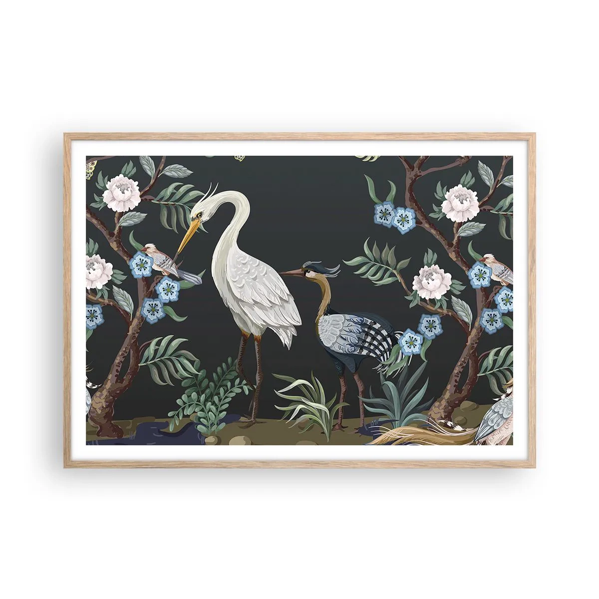 Plakat w ramie jasny dąb - Ptasia parada - 100x70 cm