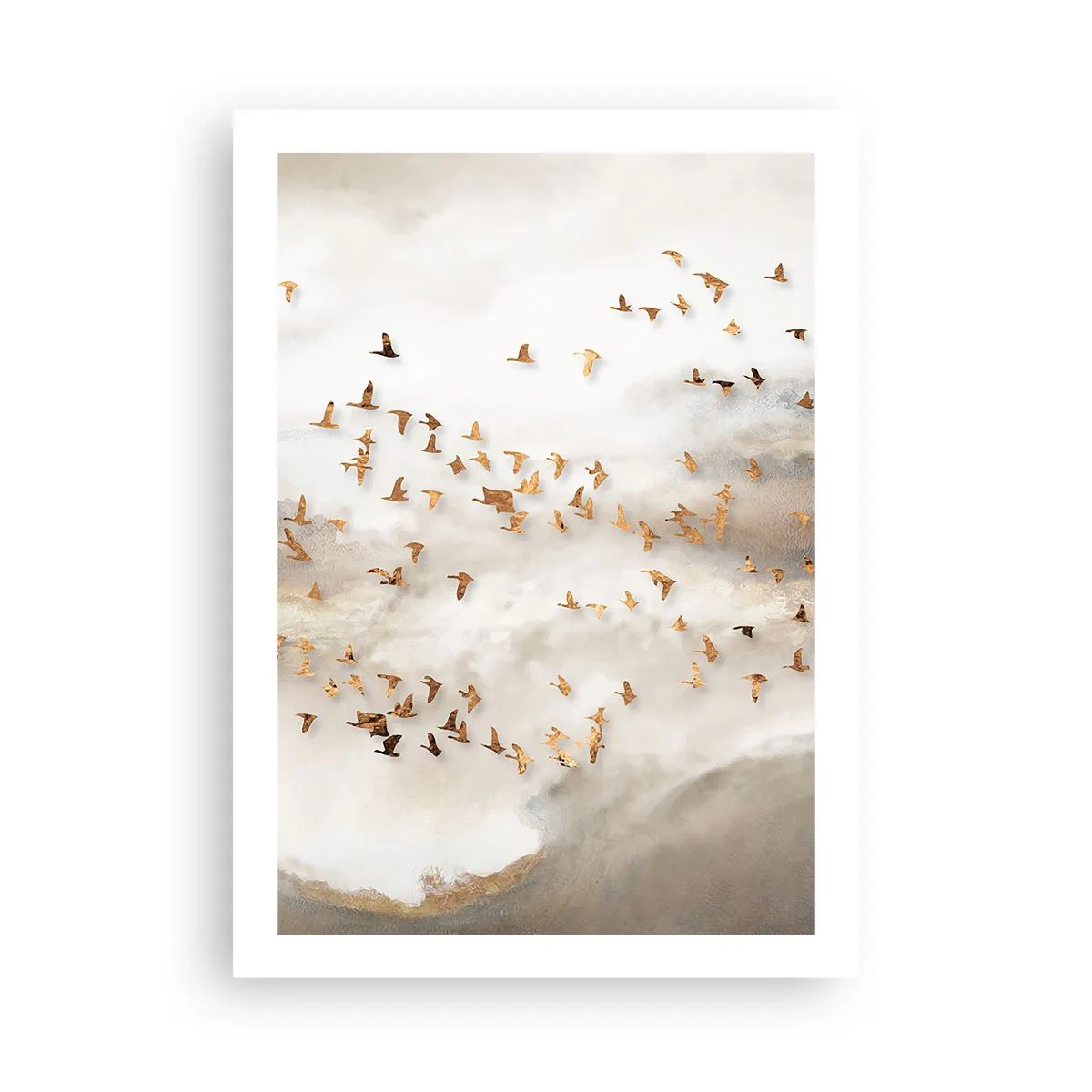 Plakat - Stado ptaków unoszące się wśród mglistych obłoków - 50x70cm - Już czas… - Nowoczesna dekoracja ścienna do salonu, kuchni i sypialni ARTTOR
