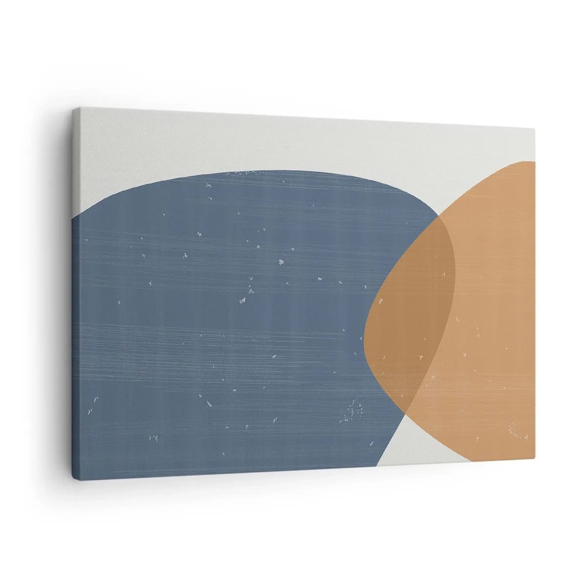 Obraz na płótnie - Minimalistyczna kompozycja geometryczna w odcieniach niebieskiego i pomarańczowego - 70x50cm - Owale i wpływy - Nowoczesna dekoracja ścienna do salonu i sypialni ARTTOR